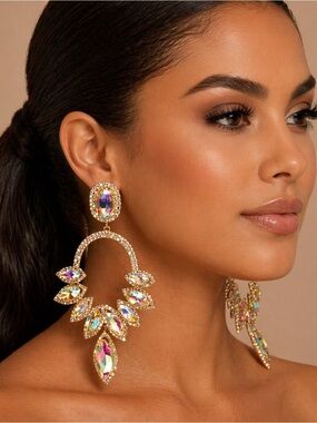 Iridescent Crystal Chandelier Earrings - Rose Gold